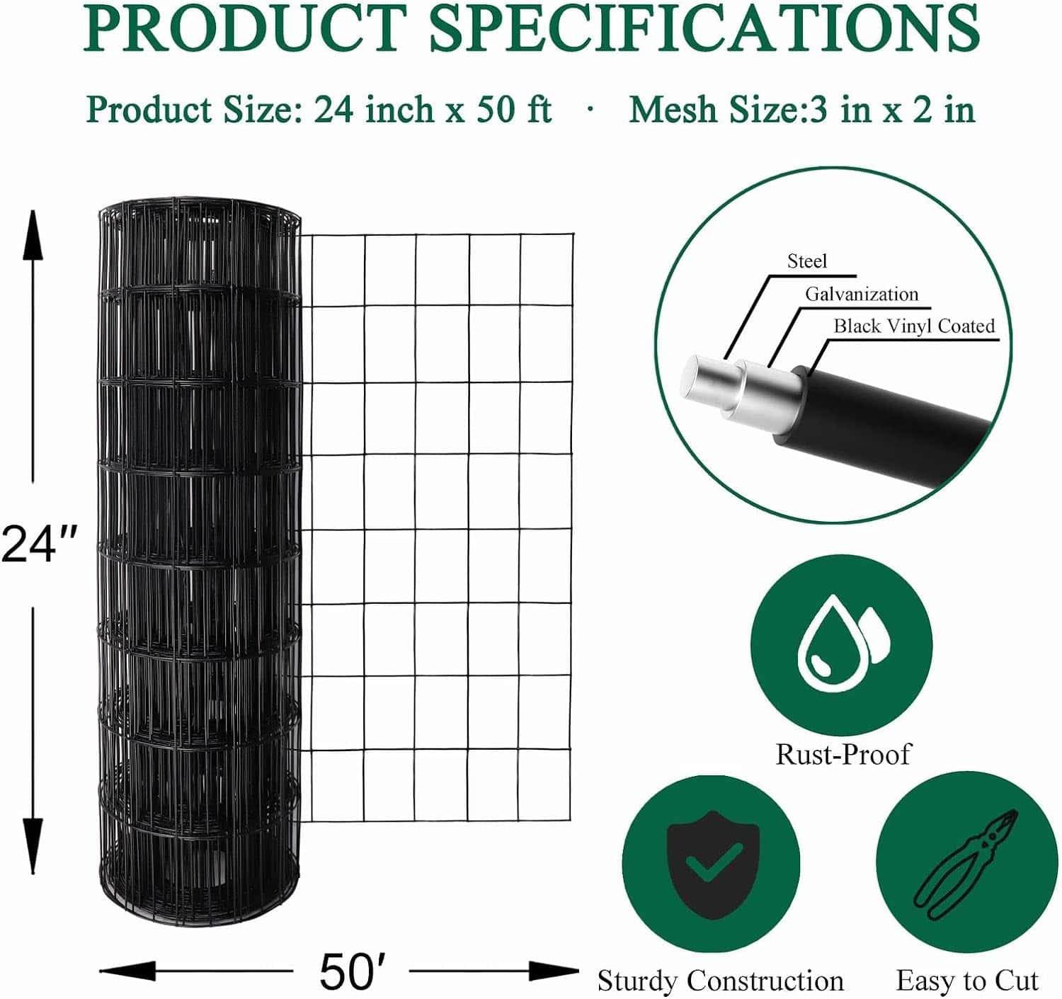 black fencing cattle panel with measurements
