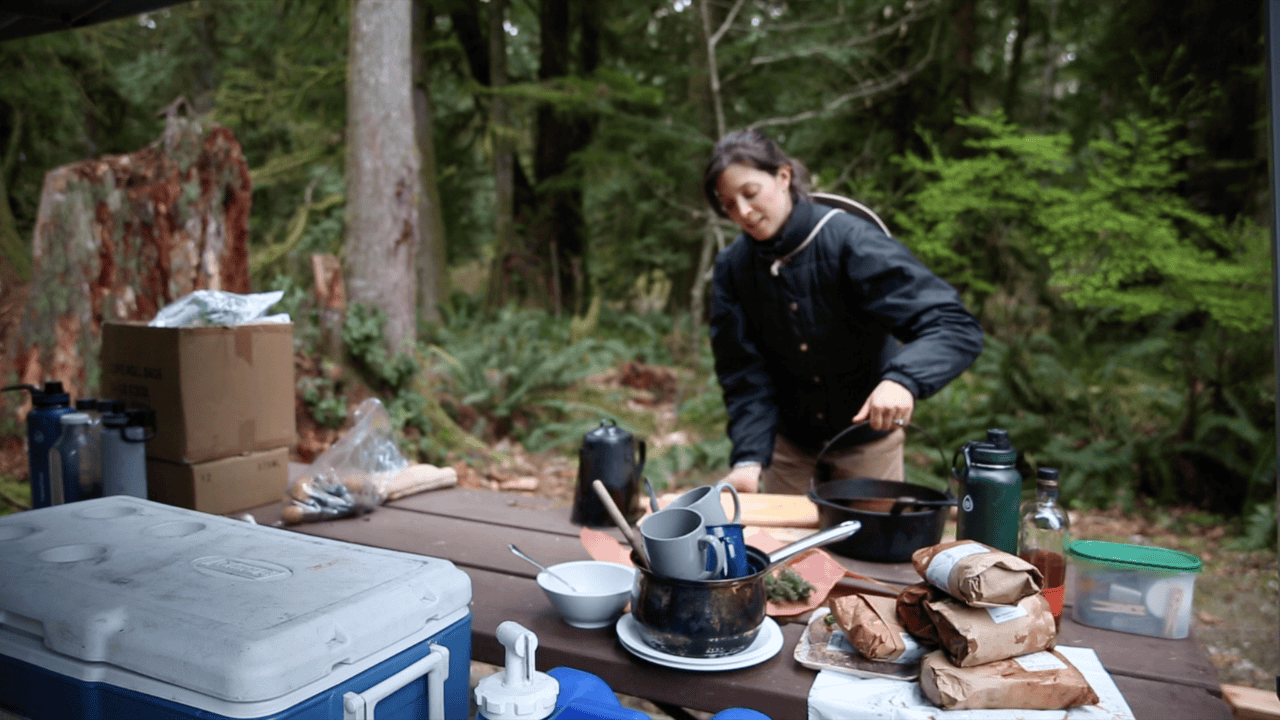 equipment on a table showing camping packing list