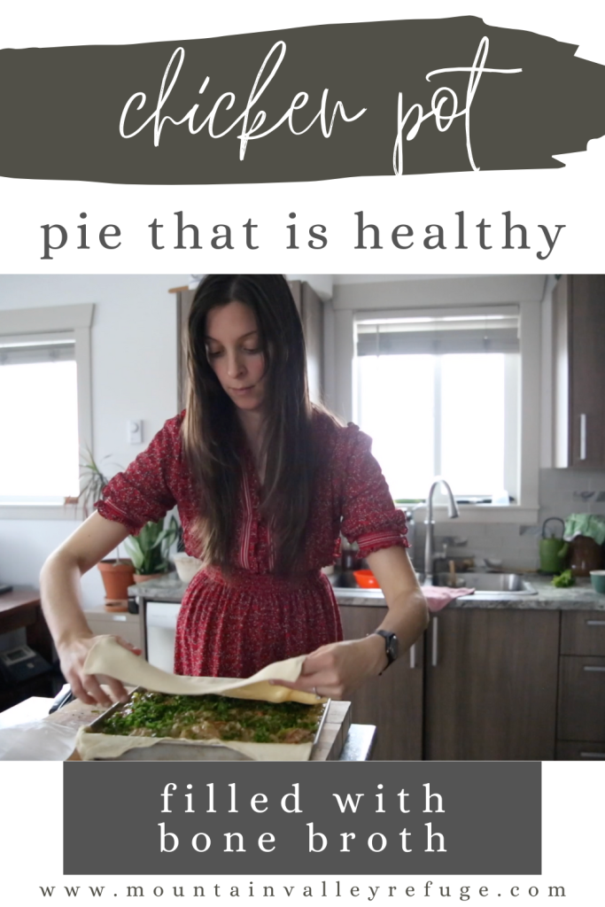 woman adding puff pastry to chicken pot pie