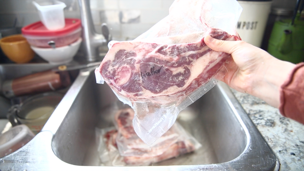 lamb chop vacuum sealed in a package