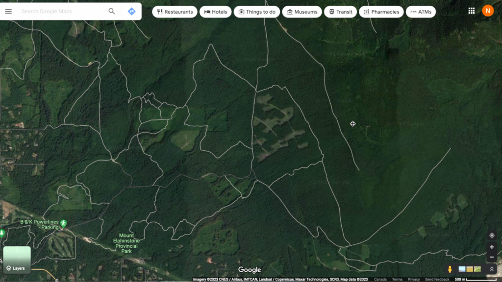 forest service roads on google maps zoomed in