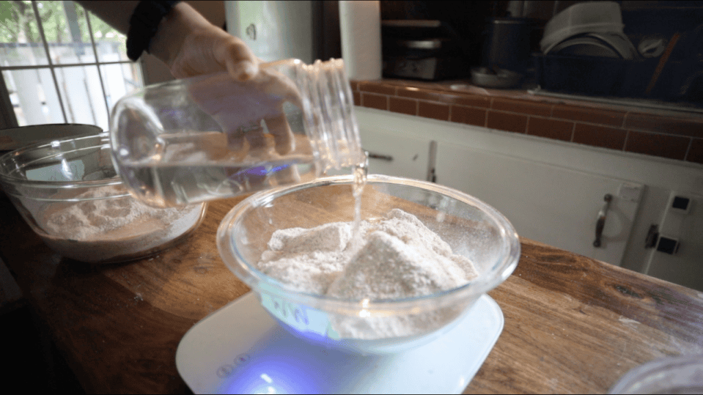 mix flour and water for sourdough recipe whole wheat